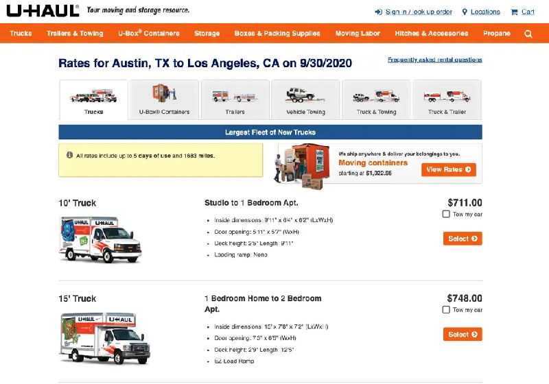 Uhaul Truck Rental Sizes and Prices Near Me Trucks Brands